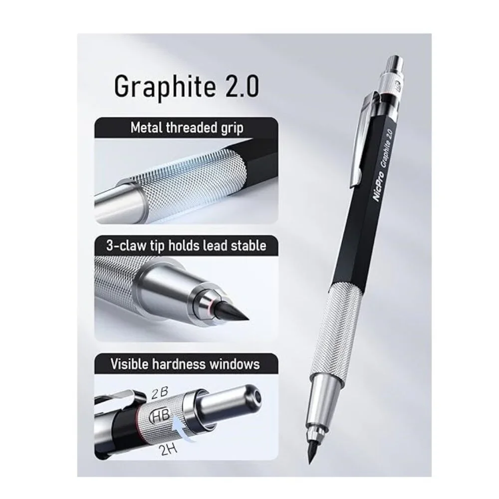 NEW Mechanical Pencil Set Drafting Pencils 0.5 mm & 0.7 mm & 0.9 mm & 3PCS 2mm G